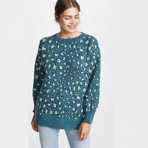 FARM Rio Green Leopard Knit Sweater